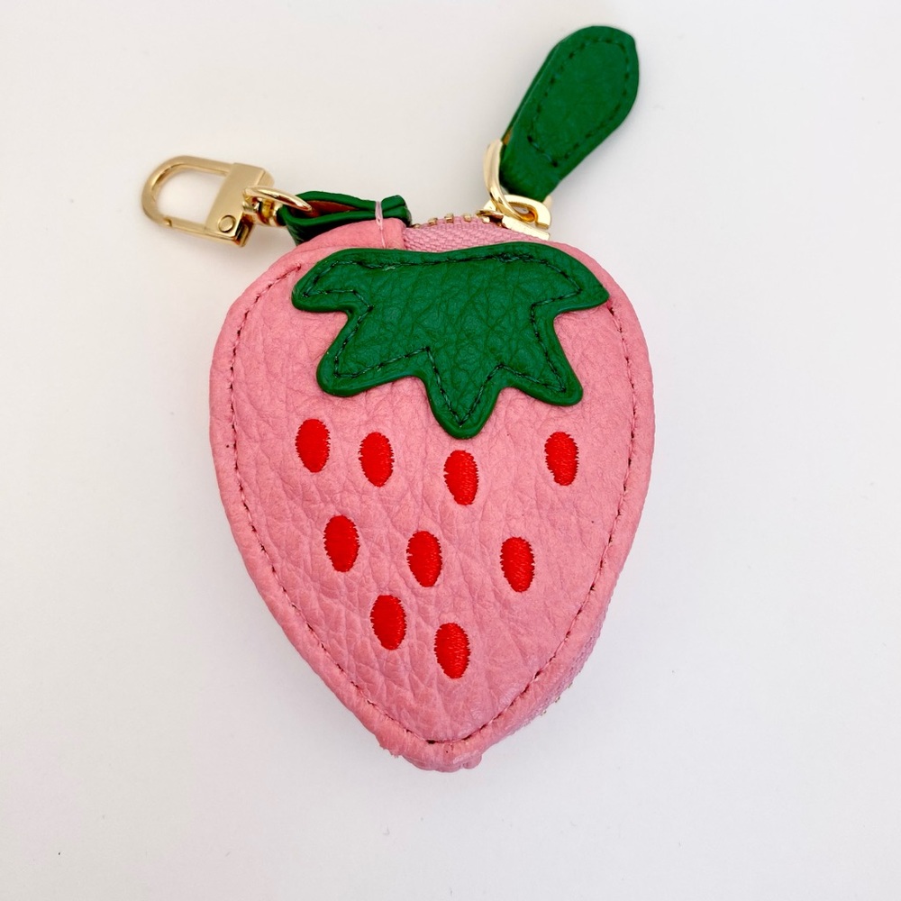 Strawberry Coin Purse Keychain Pink Strawberry purse charm Keychain pouch - Picture 3 of 15